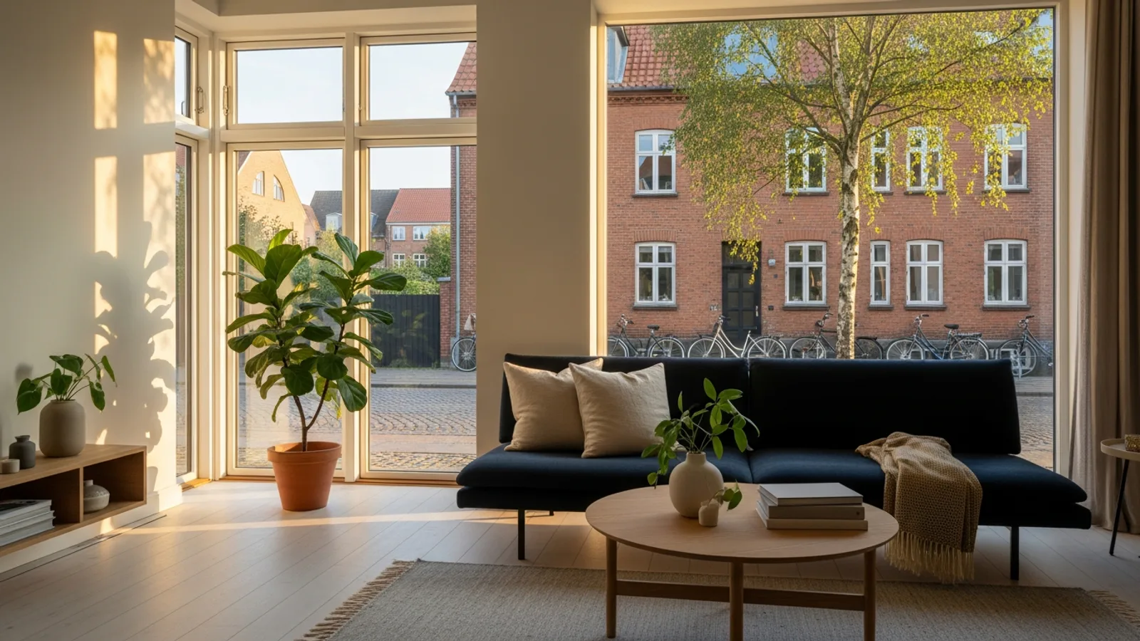Detalje fra en dansk bolig om indretning der får boligen til at virke større og lysere.